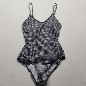 Kona Sol M Swimsuit One Piece Black White Plaid Classic Preppy Swim Beach Pool